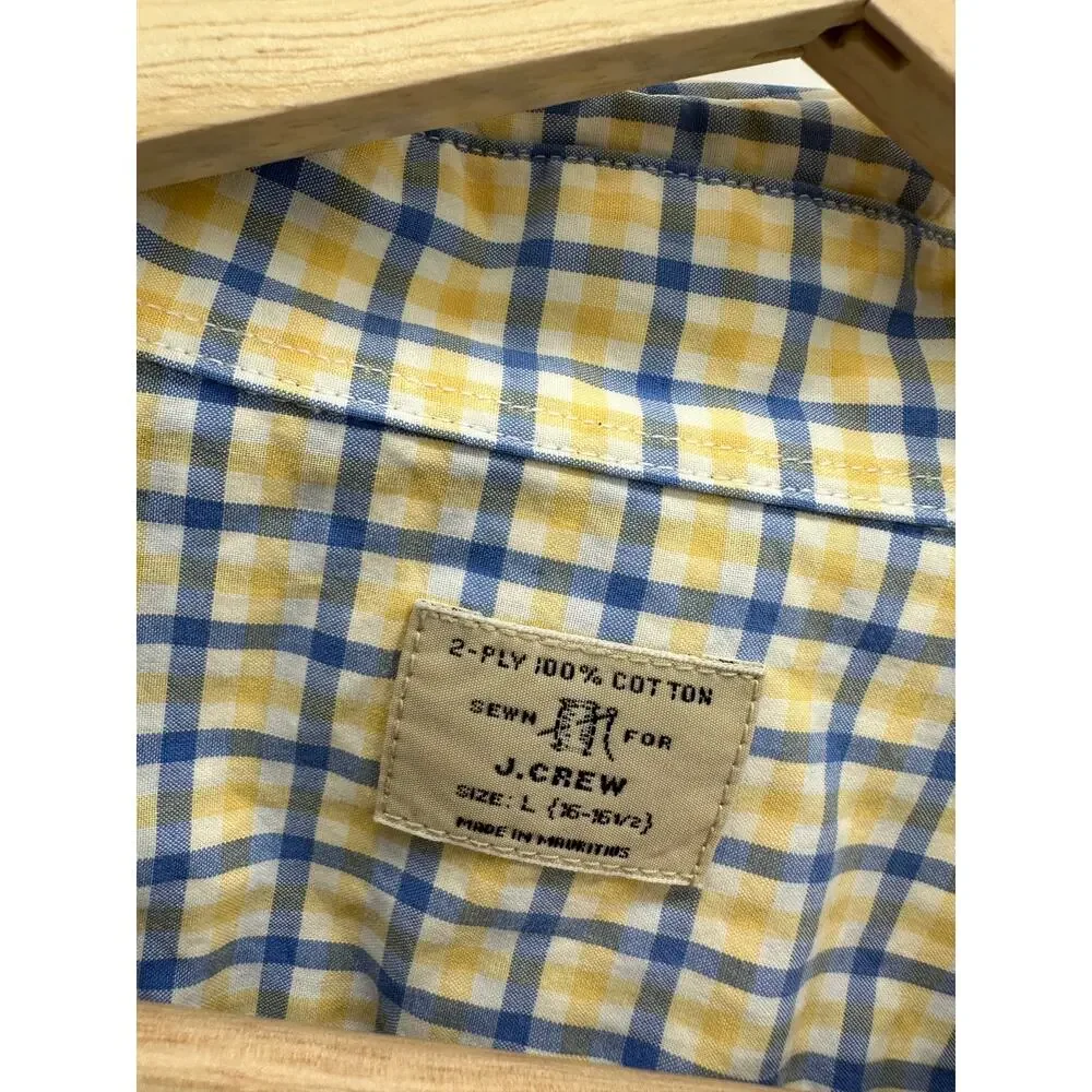 J. Crew‎ Blue Yellow Checkered Button Down Shirt Collared Dress Mens Size Large